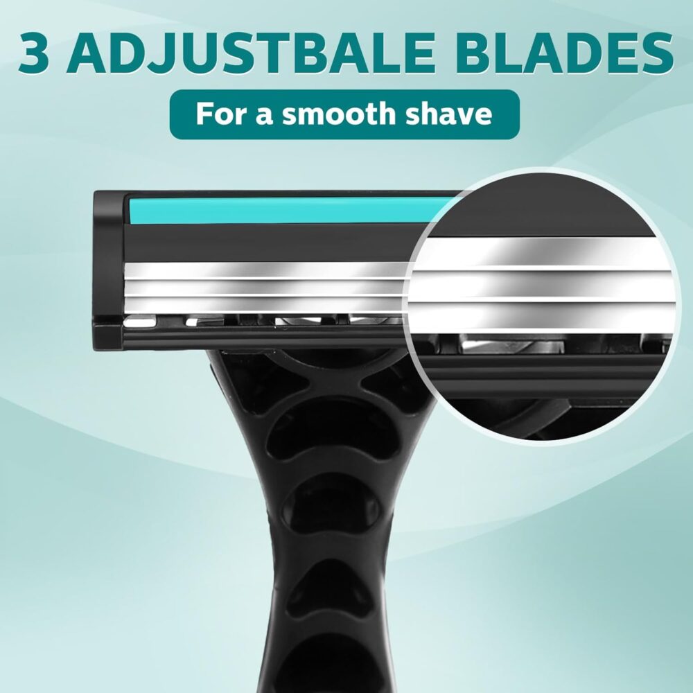 50 Pcs Men\'s Disposable Razors Bulk 3 Blade Men Razors for Head Sensitive Skin Comfortable Shave - Image 2