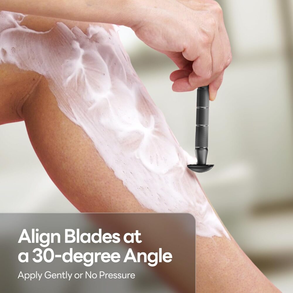 Double-Edge Safety Razor, Single-Blade Razors with 5 Stainless Steel Razor Blades for Men and Women, Reusable Metal Razor – Gun Metal Black - Image 5