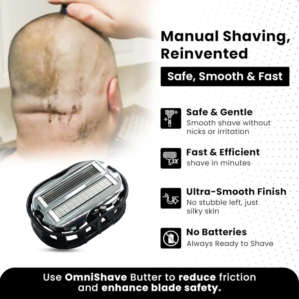 Premium Omnishaver Bi-Directional Shavers for Men & Women | 3x Faster Than Disposable Razors | Smooth, and Safe | Self-Cleaning, Self-Sharpening Razor Blades for Shaving Head, Legs, Arms, Body (Black) - Image 3