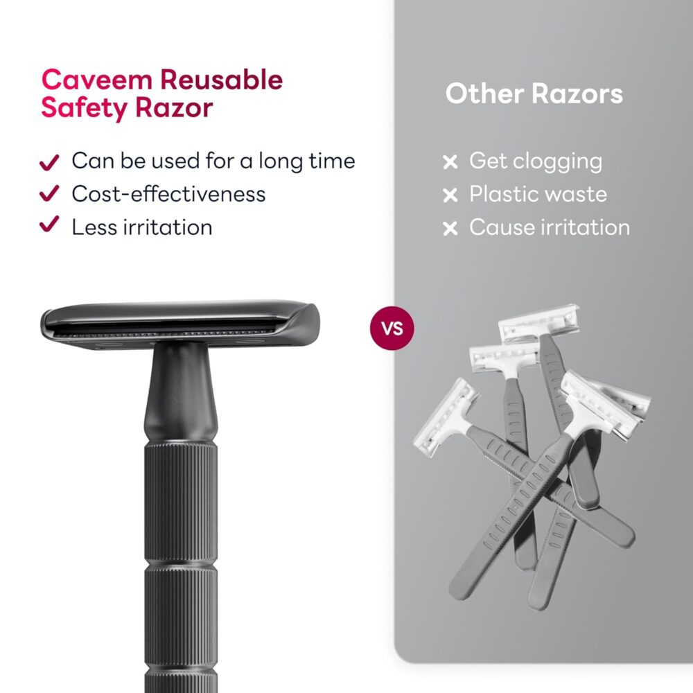 Double-Edge Safety Razor, Single-Blade Razors with 5 Stainless Steel Razor Blades for Men and Women, Reusable Metal Razor – Gun Metal Black - Image 6