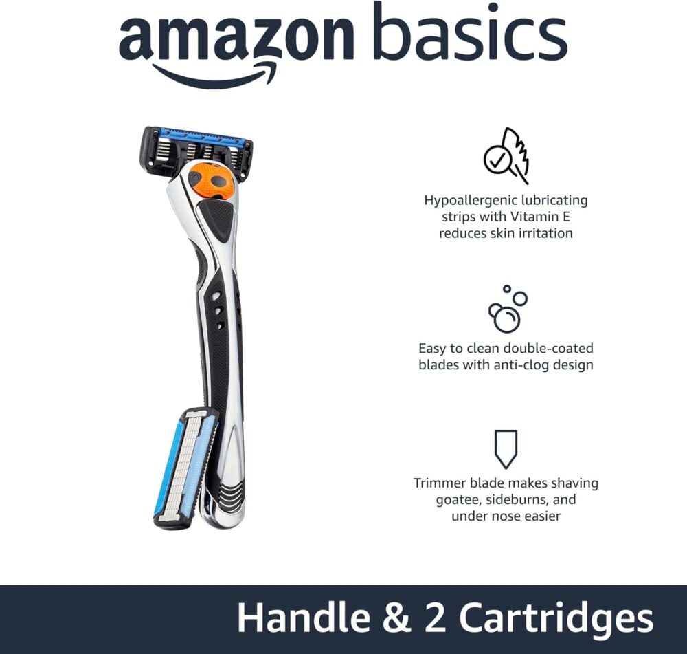 Amazon Basics 5-Blade MotionSphere Razor for Men with Dual Lubrication and Precision Beard Trimmer, Handle & 2 Cartridges (Cartridges fit Amazon Basics Razor Handles only) (Previously Solimo) - Image 2