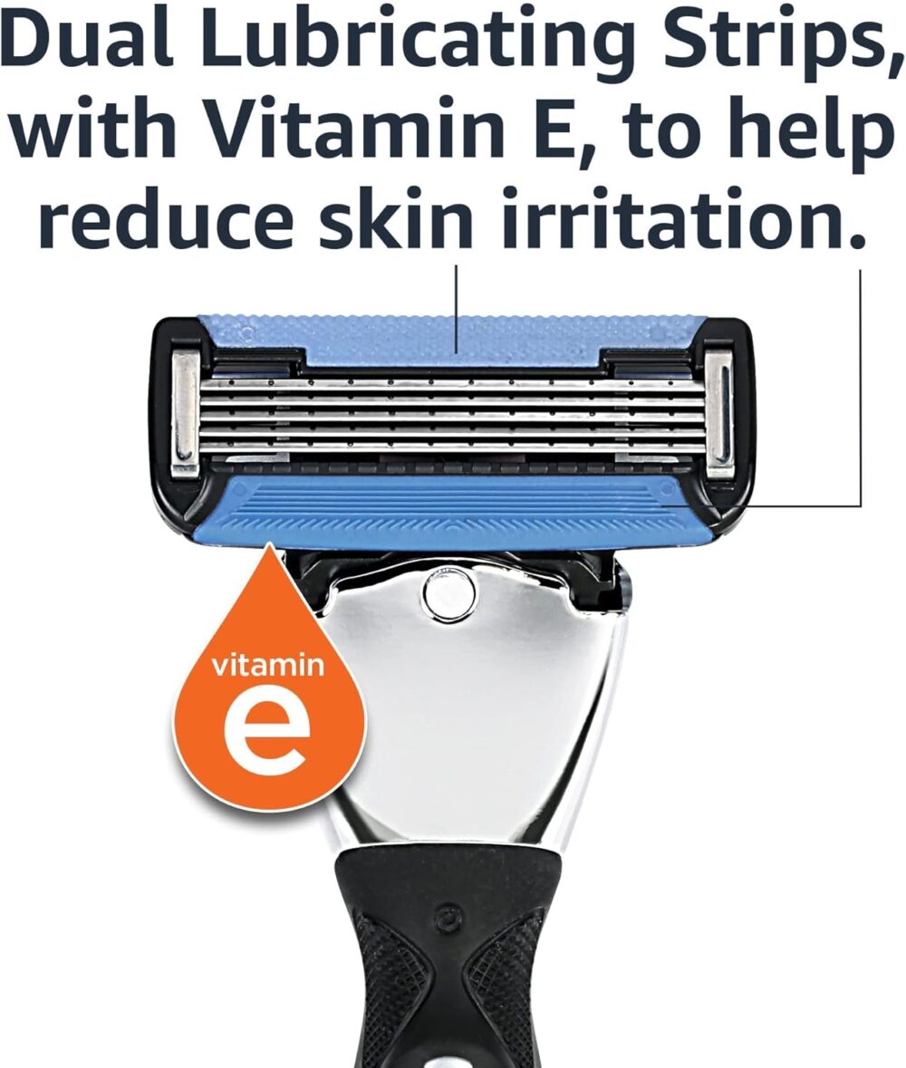 Amazon Basics 5-Blade MotionSphere Men\'s Razor with Dual Lubrication and Precision Trimmer, 17 Piece Set, 1 Handle & 16 Cartridges, Black - Image 4