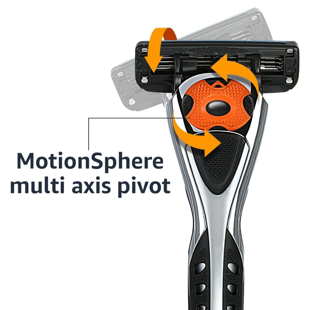 Amazon Basics 3-Blade Motion Sphere Razor for Men with Dual Lubrication, Handle & 20 Cartridges, Cartridges fit Amazon Basics Razor Handles only, 21 Piece Set, Black (Previously Solimo) - Image 5