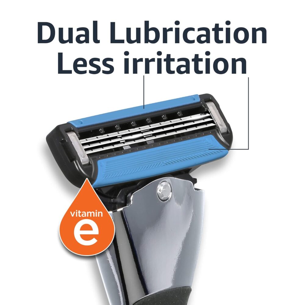 Amazon Basics 3-Blade Motion Sphere Razor for Men with Dual Lubrication, Handle & 20 Cartridges, Cartridges fit Amazon Basics Razor Handles only, 21 Piece Set, Black (Previously Solimo) - Image 6