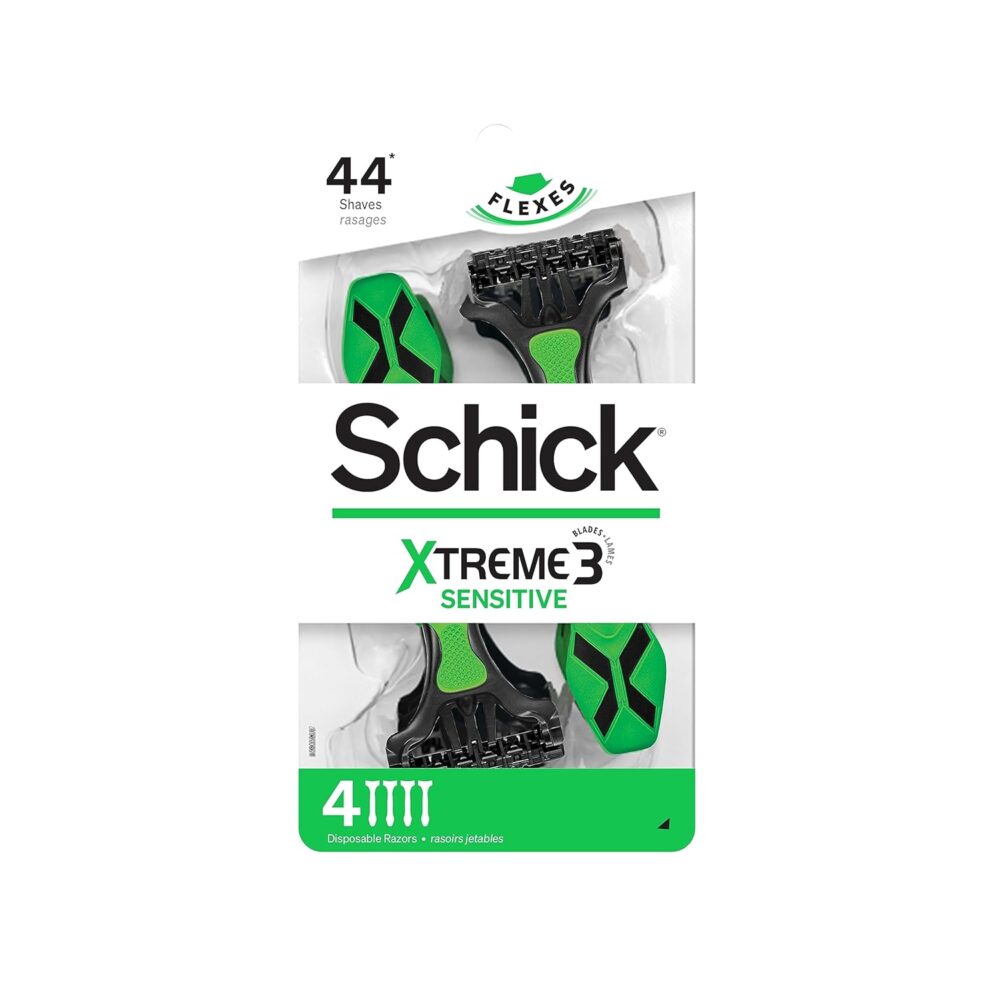 Schick Xtreme 3 Sensitive Skin Disposable Razors for Men, Disposable Razors, 4 Count (Pack of 3 ), Packaging May Vary
