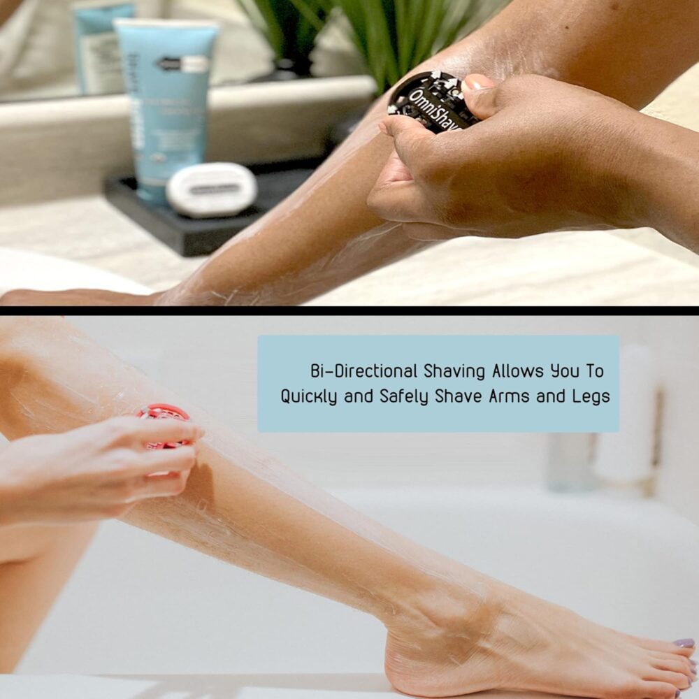Premium Omnishaver Bi-Directional Shavers for Men & Women | 3x Faster Than Disposable Razors | Smooth, and Safe | Self-Cleaning, Self-Sharpening Razor Blades for Shaving Head, Legs, Arms, Body (Black) - Image 6