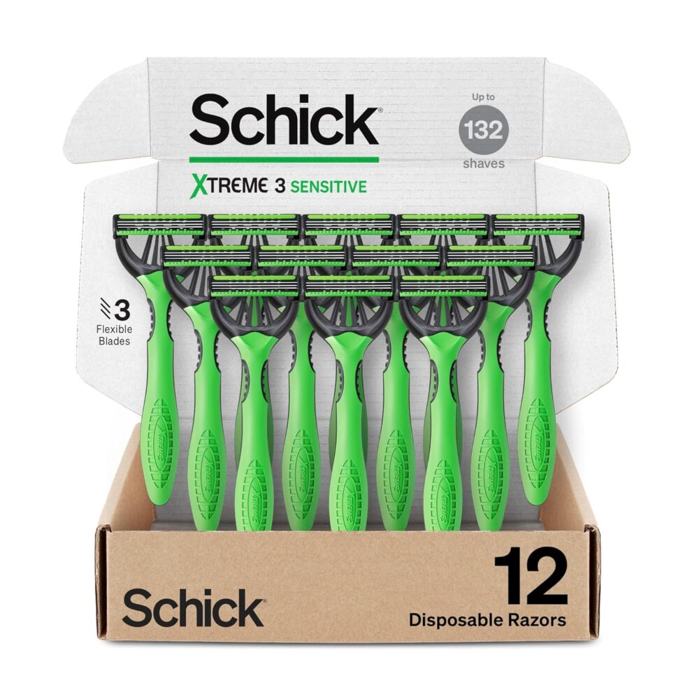 Schick Xtreme 3 Original Sensitive Disposable Razors for Men | Disposable Mens Razors for Shaving Sensitive Skin, 12ct