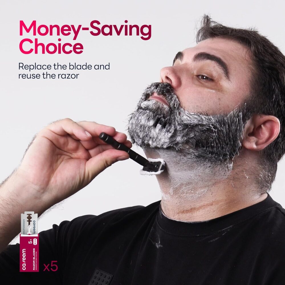 Double-Edge Safety Razor, Single-Blade Razors with 5 Stainless Steel Razor Blades for Men and Women, Reusable Metal Razor – Gun Metal Black - Image 3
